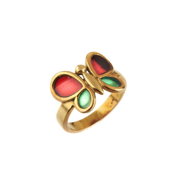 



BUTTERFLY-SHAPED RING IN 18KT YELLOW GOLD AND ENAMEL