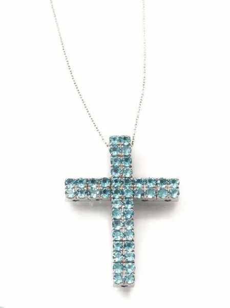 Croce pendente, Pasquale Bruni, in oro bianco e zaffiri azzurri 