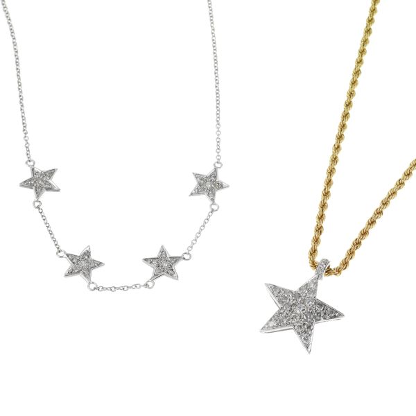 TWO DIAMOND STAR-SHAPED NECKLACE IN 18KT TWO TONE GOLD