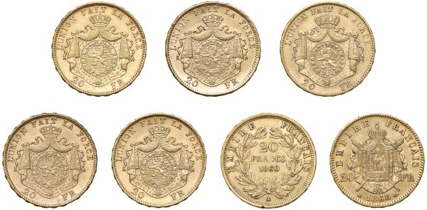 SETTE MONETE DA 20 FRANCHI ORO