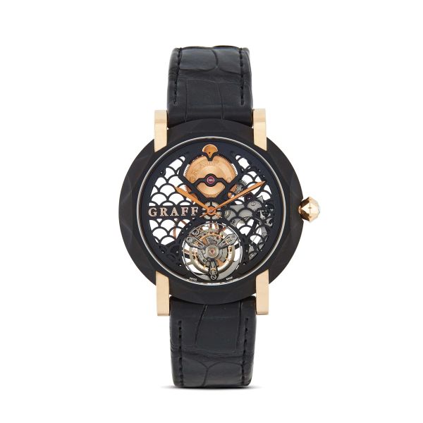 Graff - 



GRAFF MASTER SKELETON TOURBILLON LIMITED EDITION BLACK TITANIUM AND ROSE GOLD WRISTWATCH N. 00X/100,CIRCA 2016 