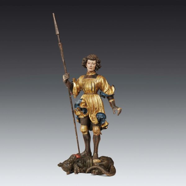 



Southern Germany, second half 16th century, Saint George and the dragon, carved, gilt and painted linden wood