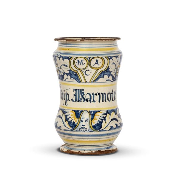 A PHARMACY JAR (ALBARELLO), FAENZA, LATE 16TH-EARLY 17TH CENTURY