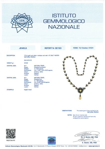 COLLANA CON PERLE NATURALI E DIAMANTI