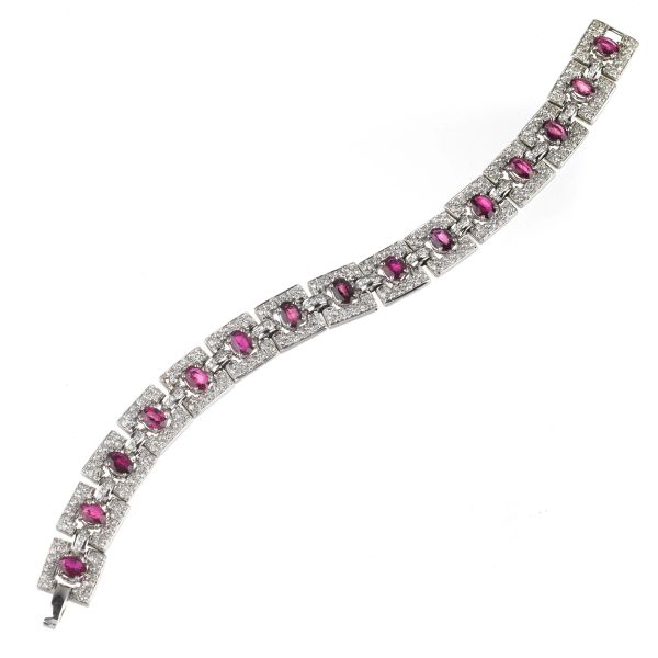 ROSE SAPPHIRE AND DIAMOND CHAIN BRACELET IN 18KT WHITE GOLD