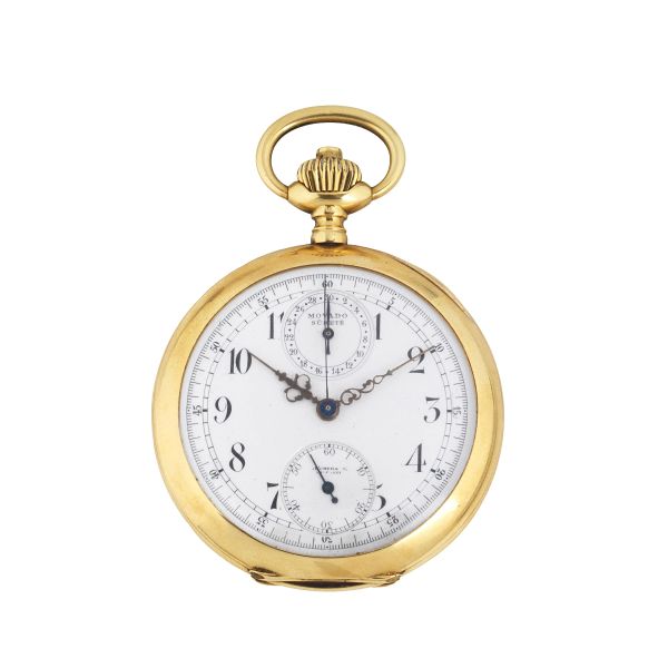 MOVADO SURETE MONOPUSHER CHRONOGRAPH YELLOW GOLD POCKET WATCH