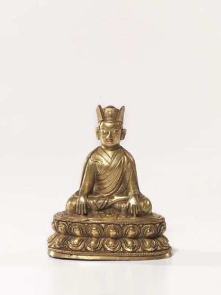 Scultura, ibet sec. XVI,  in bronzo dorato raffigurante Lama