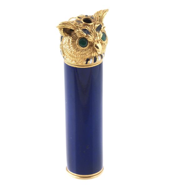 OWL-SHAPED LIGHTER IN YELLOW GOLD AND ENAMELS