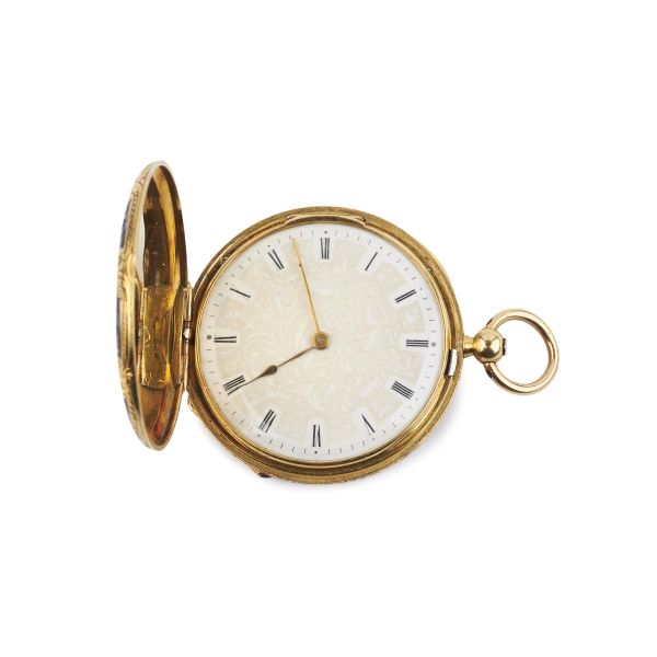 OROLOGIO DA TASCA IN ORO CON SMALTO BLU