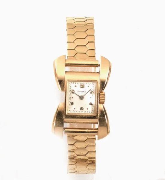  Orologio da polso per signora, Sigma, anni '40, in oro rosa 18 kt 