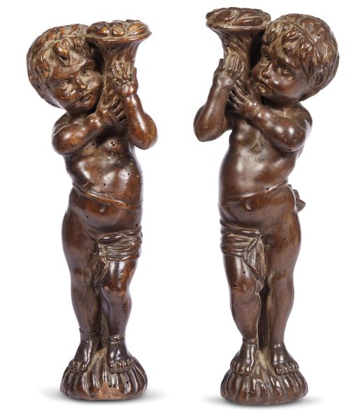 A PAIR OF CENTRAL ITALY PUTTI WITH CORNUCOPIA, 18TH CENTURY