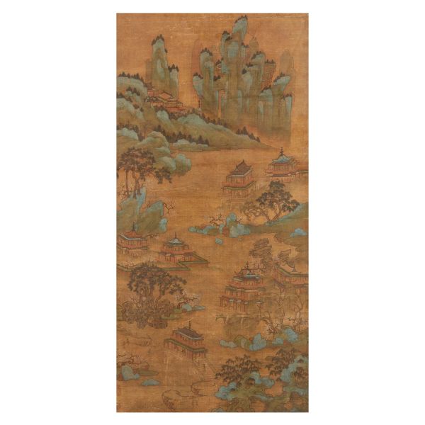 



DIPINTO SU SETA RAFFIGURANTE PAESAGGIO CON PADIGLIONI MONTANI, CINA, DINASTIA MING, SEC. XVII