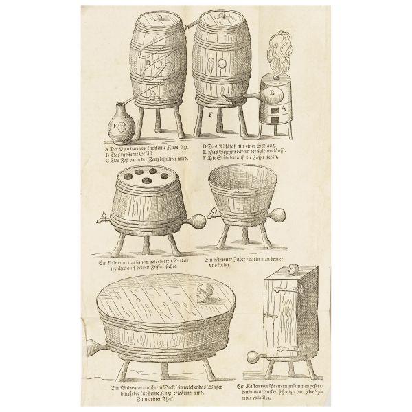 Glauber, Johann Rudolph. Furni novi philosophici. Amsterdam, Jansson, 1661-64. Legato con De Auri Tinctura sive Auro Potabili vero. Amsterdam, Jansson, 1651.