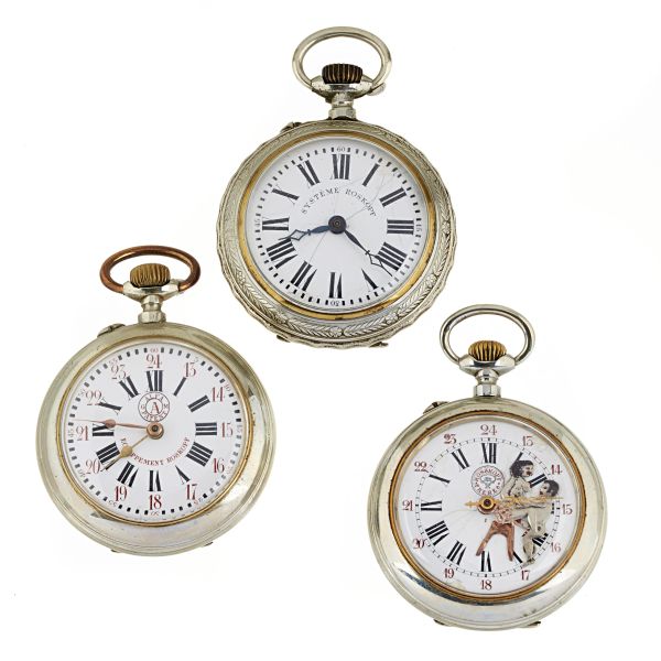 



THREE METAL ROSKOPF POCKET WATCHES