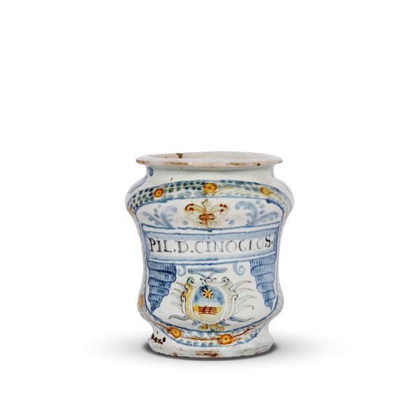 A SMALL PHARMACY JAR (ALBARELLO), DERUTA, 1721