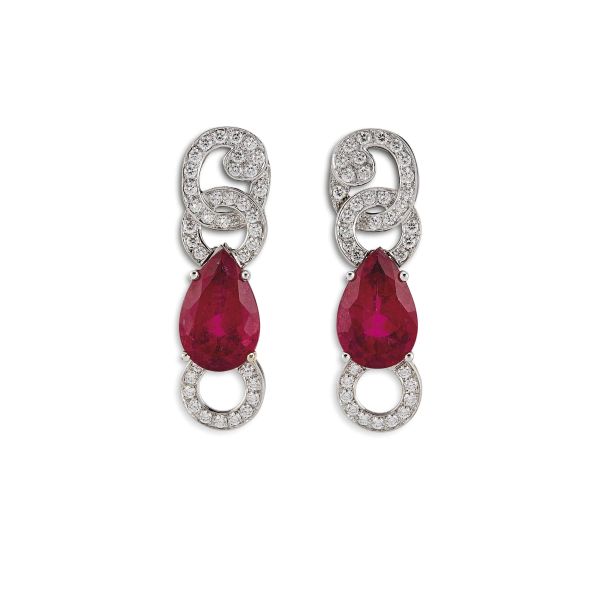 MASSONI PAIO DI ORECCHINI PENDENTI CON RUBELLITI E DIAMANTI