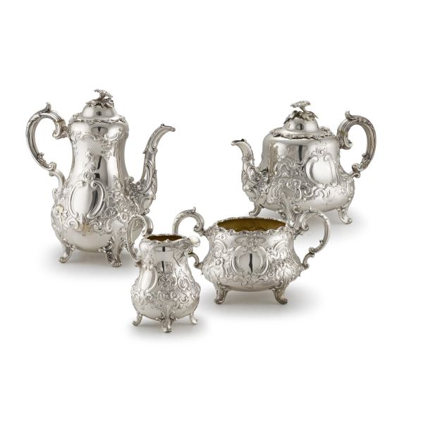 A STERLING SILVER TEA AND COFFEE SERVICE, LONDON, 1857, MARKS OF EDWARD E JOHN BARNARD