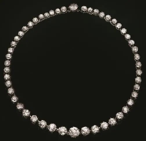 Collana, fine sec. XIX, in argento, oro rosa e diamanti