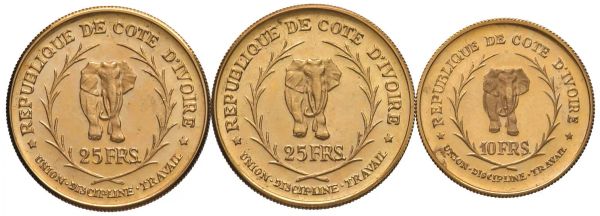COSTA D&rsquo;AVORIO. TRE MONETE D&rsquo;ORO