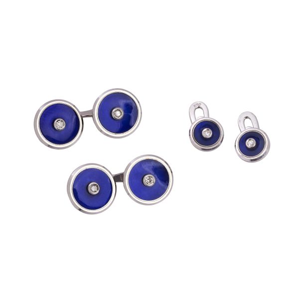 



DIAMOND ENAMELLED TUXEDO SET IN 18KT WHITE GOLD