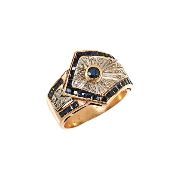 DIAMOND AND SAPPHIRE BAND RING IN 18KT ROSE GOLD
