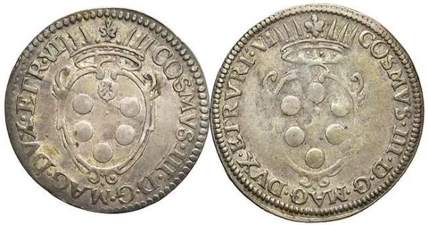 FIRENZE, COSIMO III DE&rsquo; MEDICI (1670-1723), DUE GIULII IN ARGENTO