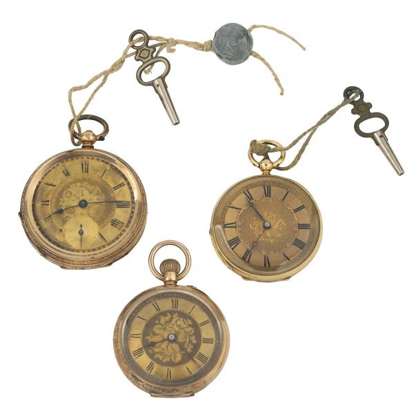 



LOT OF THREE YELLOW GOLD POCKET WATCHES 