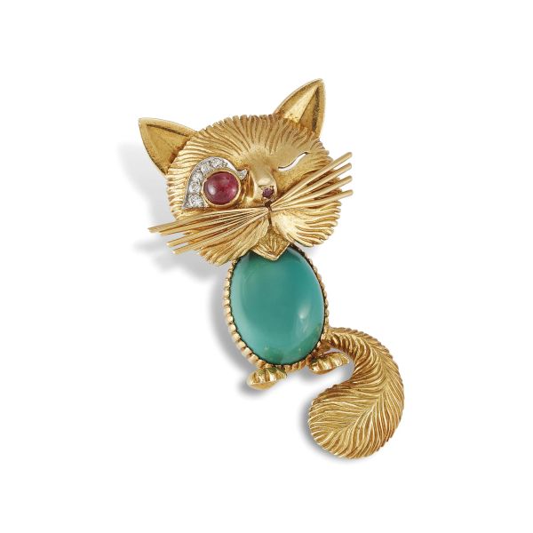 VAN CLEEF &amp; ARPELS CAT BROOCH IN 18KT YELLOW GOLD