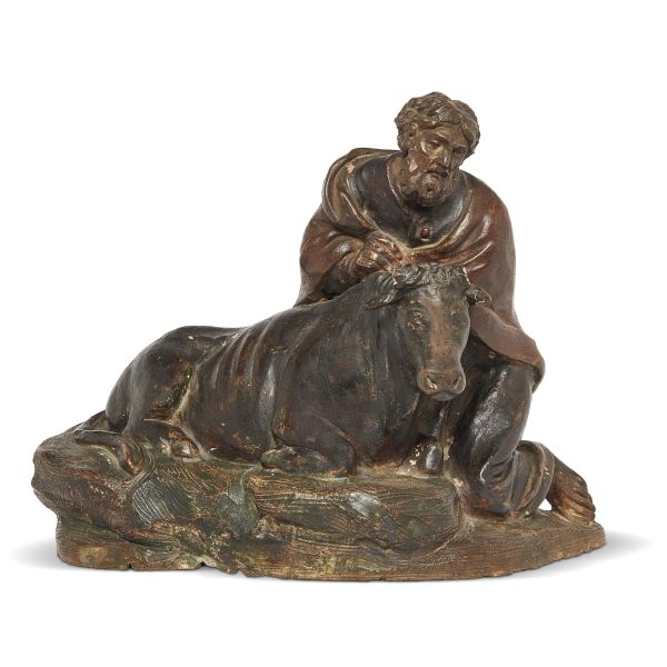 



Emilian sculptor, 18th century, Saint Joseph and ox, polychrome terracotta 