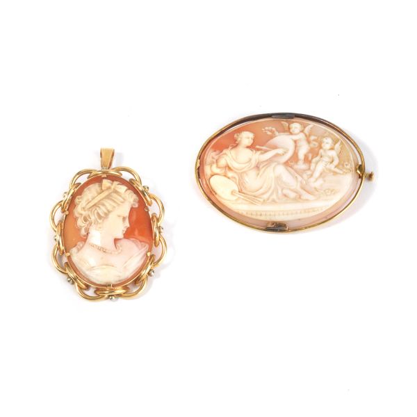 CAMEO PENDANT AND BROOCH IN 18KT YELLOW GOLD