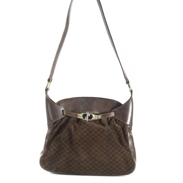 Gucci - GUCCI BROWN SUEDE HOBO WITH MINI GG LOGO ALL OVER