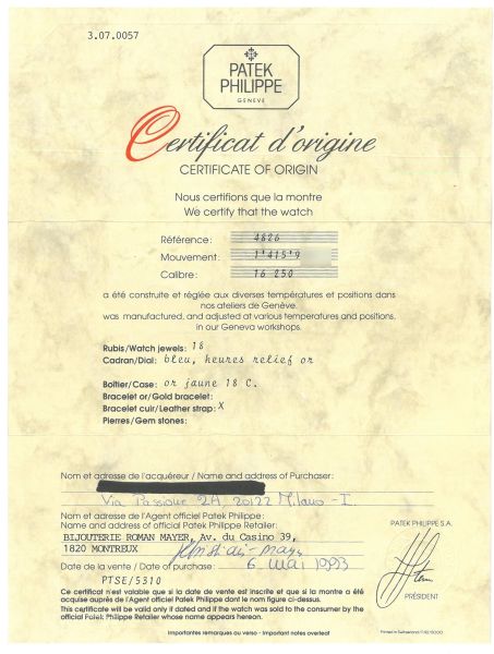 PATEK PHILIPPE ELLIPSE MISURA PICCOLA REF. 4826 ANNO 1993