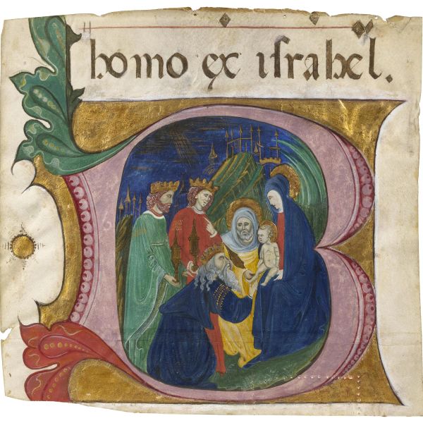 Illuminated initial with the Three Wise Men