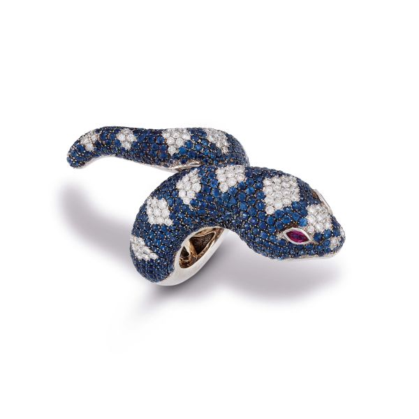 



SNAKE RING WITH SAPPHIRES, DIAMONDS AND RUBIES 