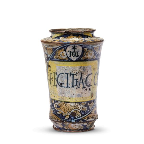 A PHARMACY JAR (ALBARELLO), CASTELDURANTE OR DERUTA, FIRST HALF 16TH CENTURY