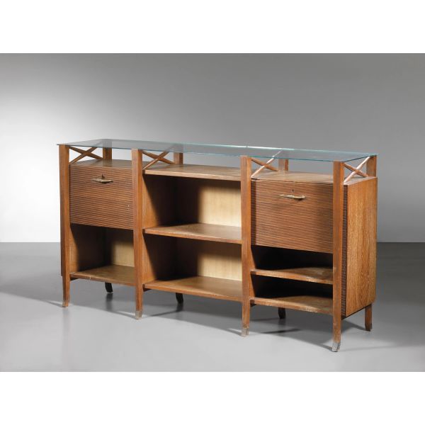WOODEN SIDEBOARD, GLASS TOP