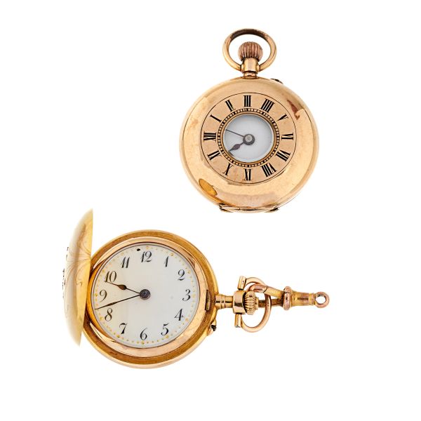 TWO SMALL 14KT YELLOW GOLD POCKET WATCHES