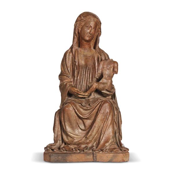 Lombard plastic artist, 15th century, enthroned Madonna with Child, terracotta