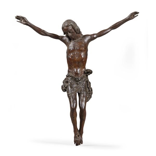 Maestro dei Crocifissi Scapigliati (active in Florence and in Tuscany, last quarter 15th century), Crucified Christ, carved and polychromed wood, 47x45 cm