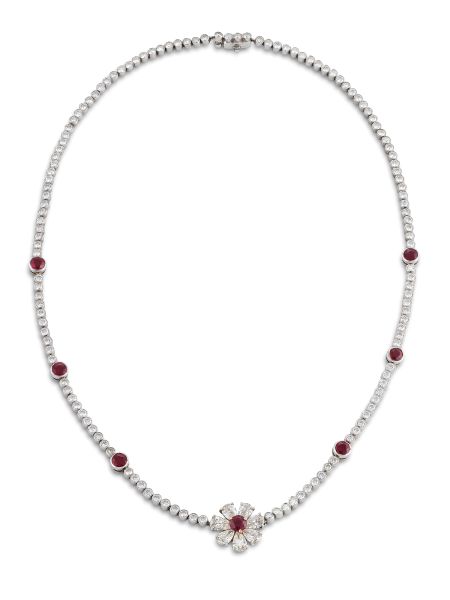      VAN CLEEF &amp; ARPELS NY COLLANA A FIORE CON RUBINI E DIAMANTI 