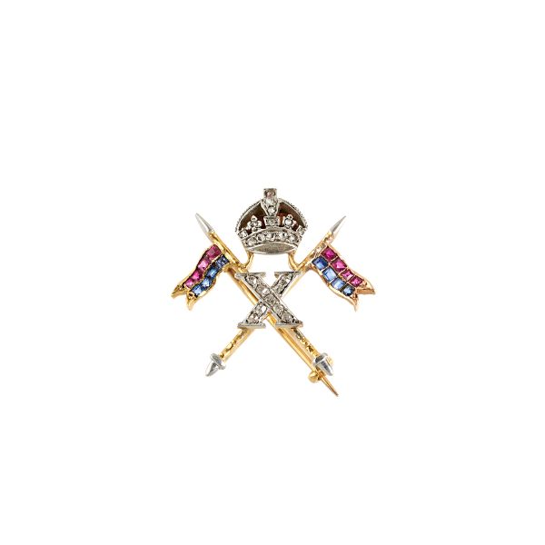 MULTI GEM REGIMENTAL BROOCH IN 18KT TWO TONE GOLD