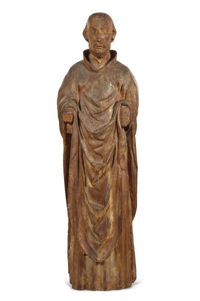 Umbrian, early 15th century, An Apostle, carved wood, h. 151 cm