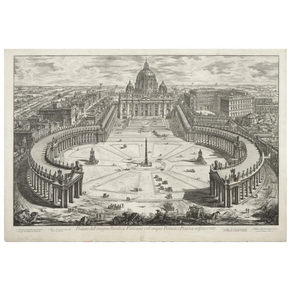 Piranesi, Giovanni Battista. Veduta dell'insigne Basilica Vaticana coll'ampio Portico, e Piazza adjacente. [Roma, 1775].