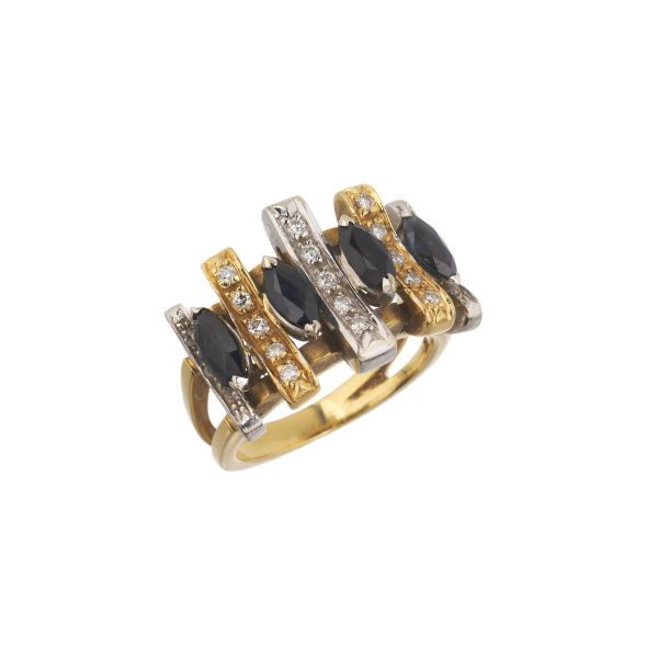 SAPPHIRE AND DIAMOND BAND RING IN 18KT YELLOW GOLD