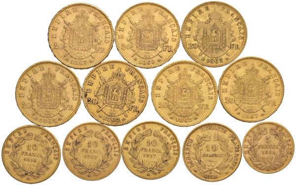 FRANCIA NAPOLEONE III (1852-1870) DODICI MONETE IN ORO