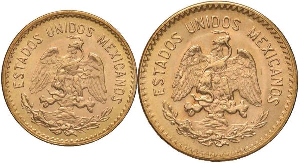 MESSICO. DUE MONETE D&rsquo;ORO DA 10 E 5 PESOS