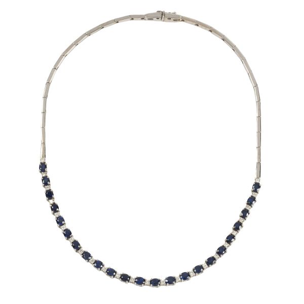 SAPPHIRE AND DIAMOND COLLIER IN 18KT WHITE GOLD