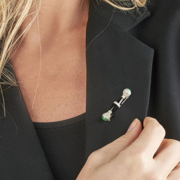 SPILLA A BARRETTA CON ONICE GIADEITE E DIAMANTI