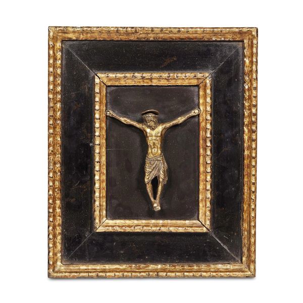 Northern Italy, 16th century, Crucifixion, gilt bronze, within frame, 24x20,5x2 cm