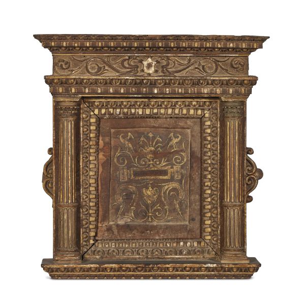 A FLORENTINE AEDICULA MIRROR FRAME, CIRCA 1510 